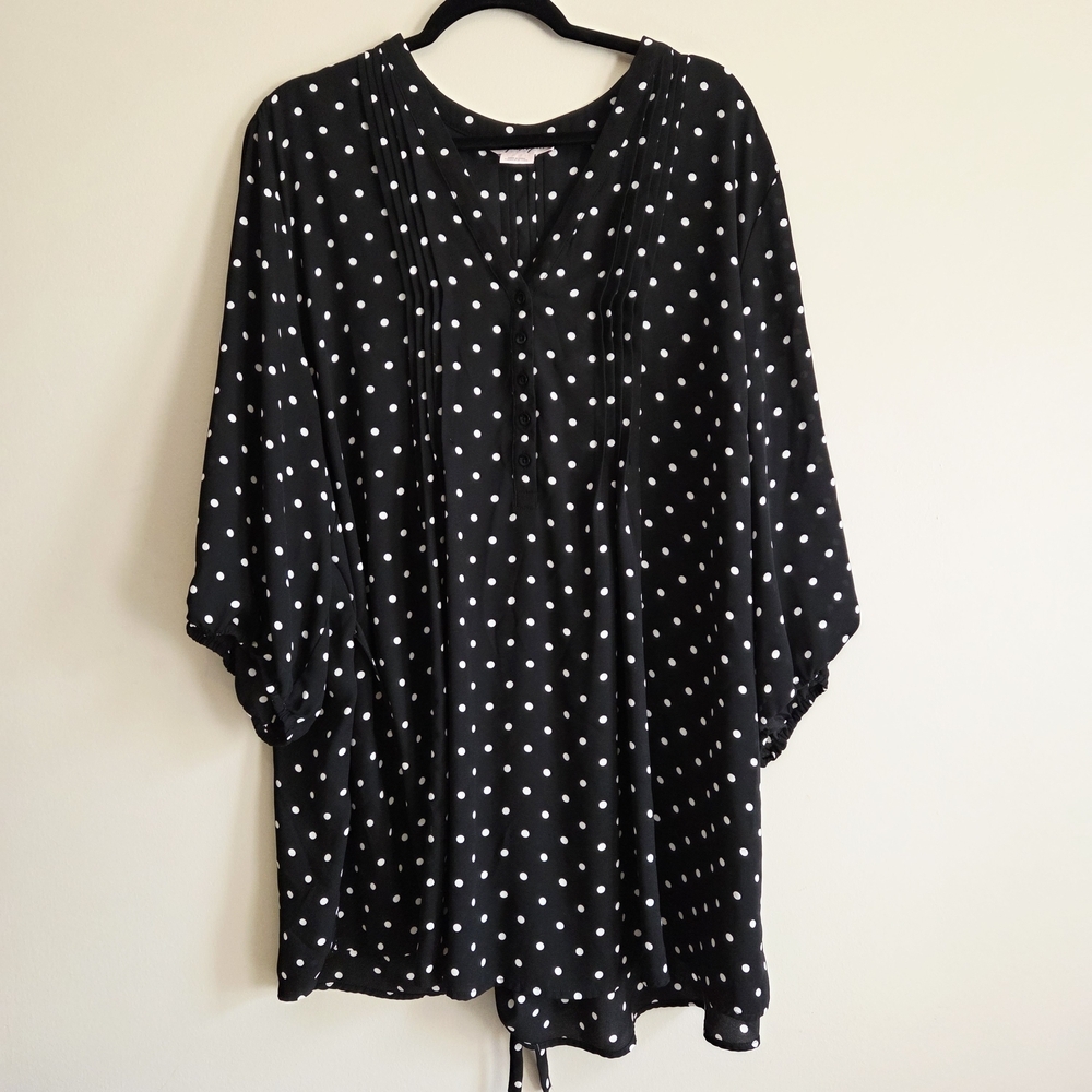 *3 for $30* Black Polka Dot V-Neck Blouse